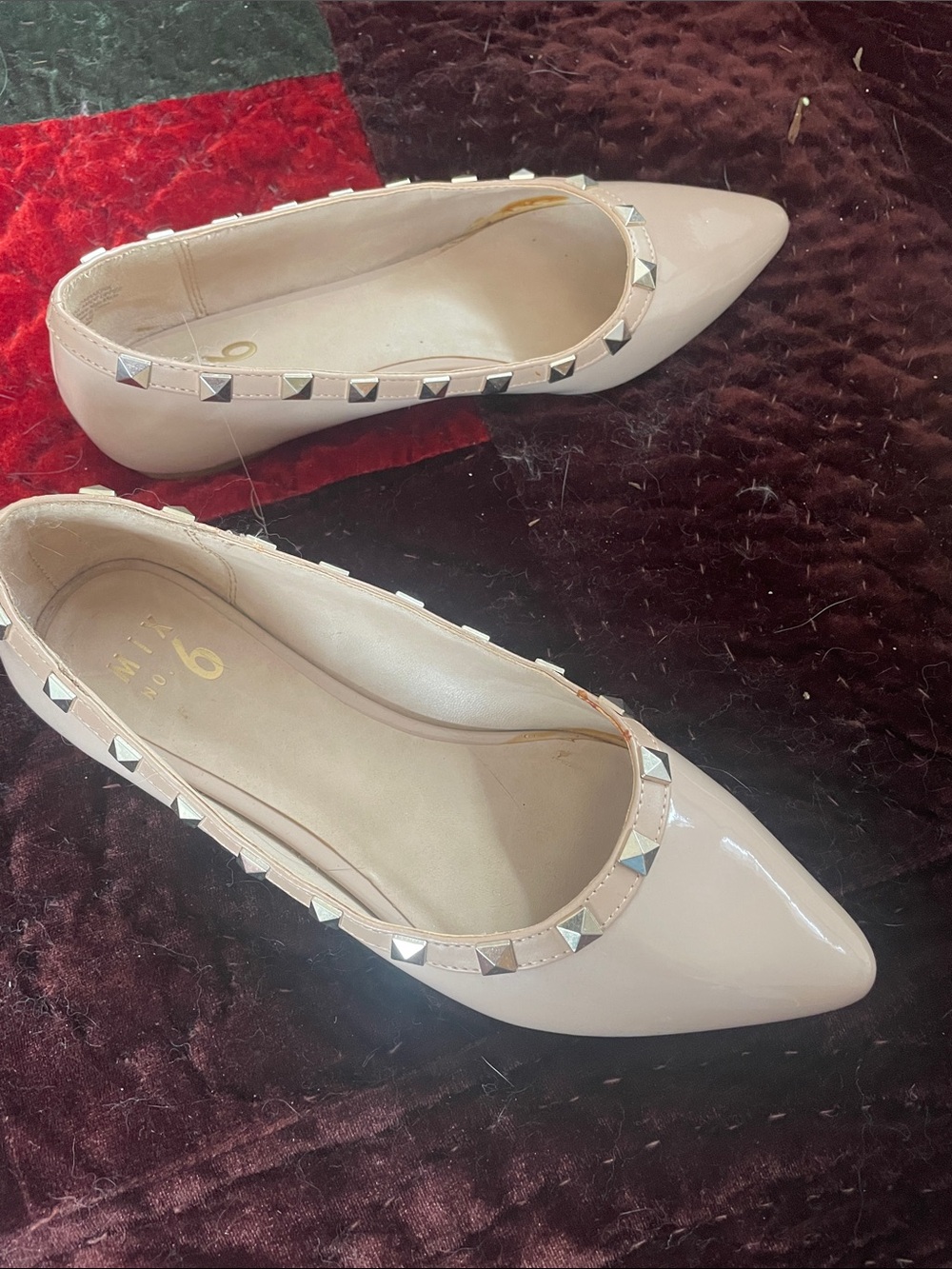 Mix No. 6 Nude Patent Studded Pointed Flats
